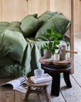 Forest green linen fitted sheet