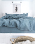 Gray blue linen fitted sheet