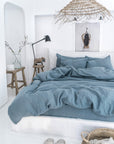 Gray blue linen fitted sheet
