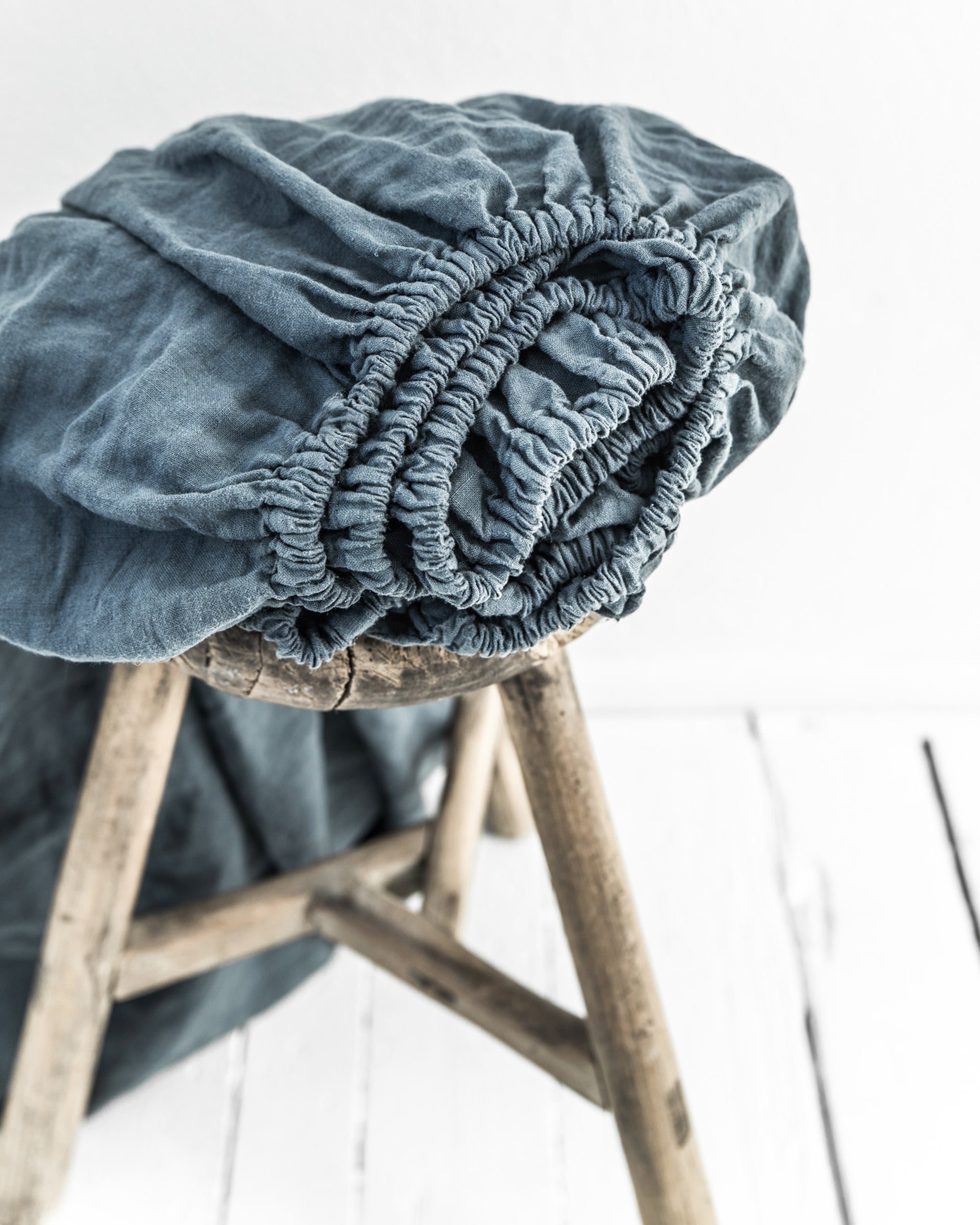 Gray blue linen fitted sheet