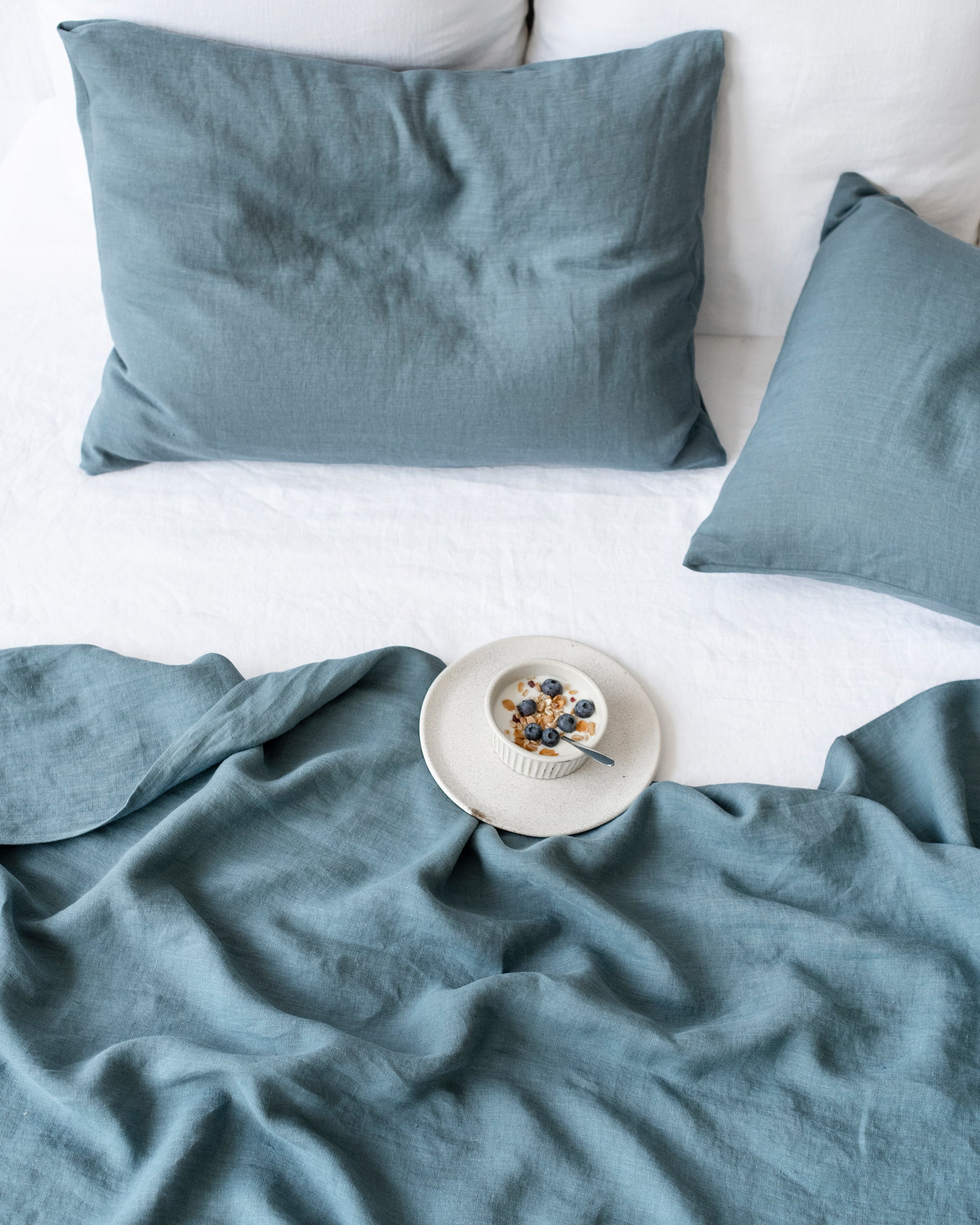 Gray blue linen flat sheet