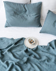 Gray blue linen flat sheet