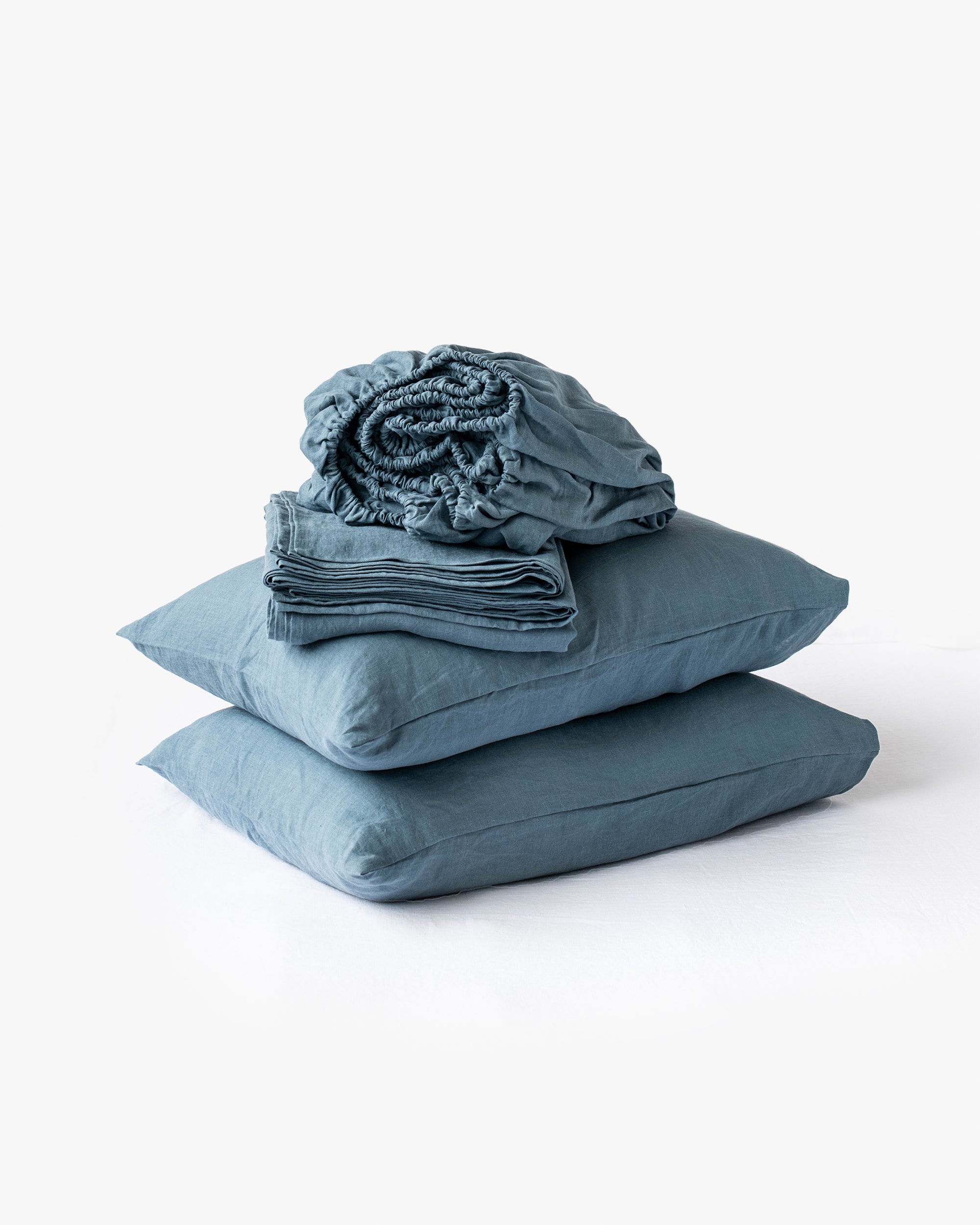 Gray blue linen sheet set (4 pcs)