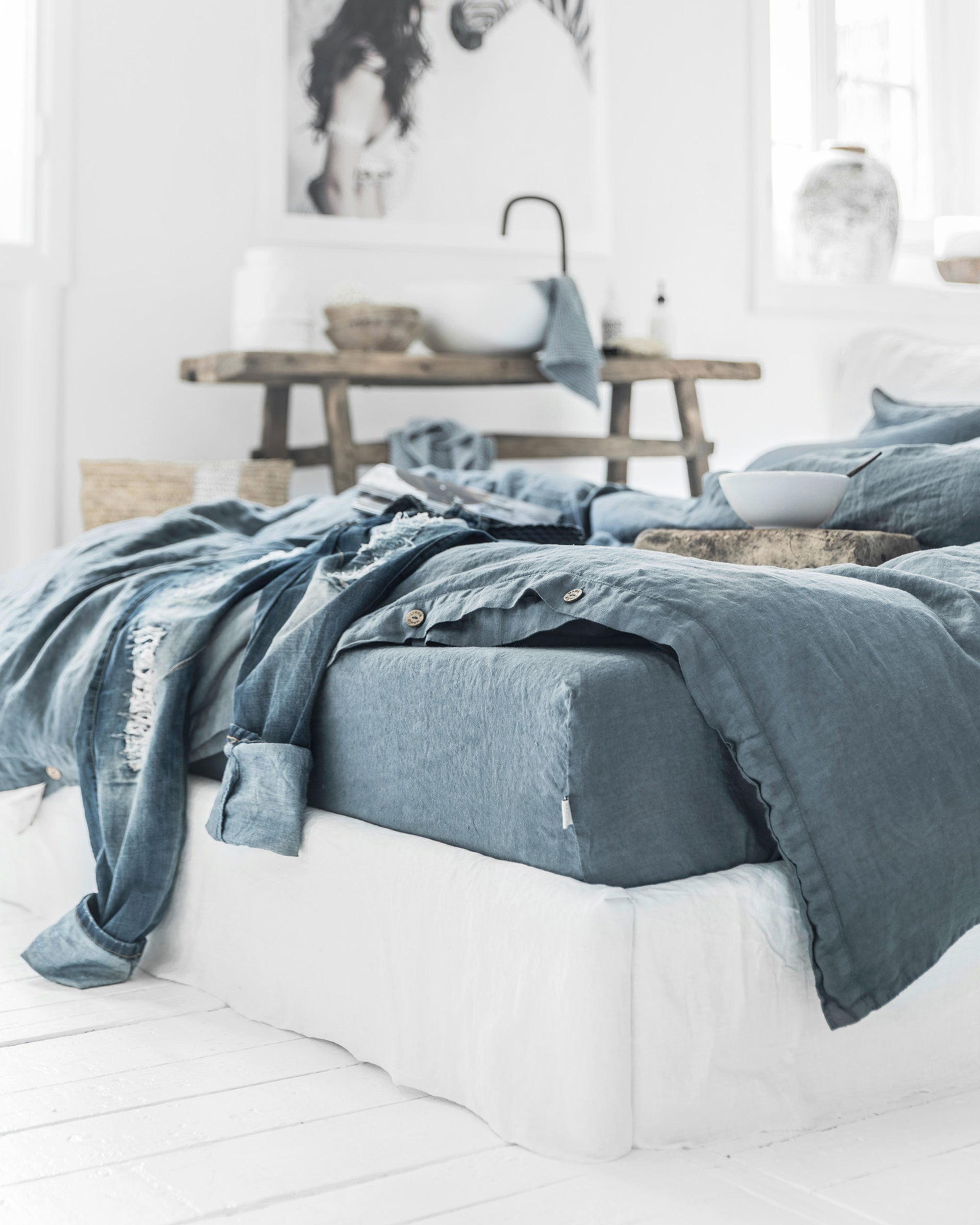 Gray blue linen sheet set (4 pcs)