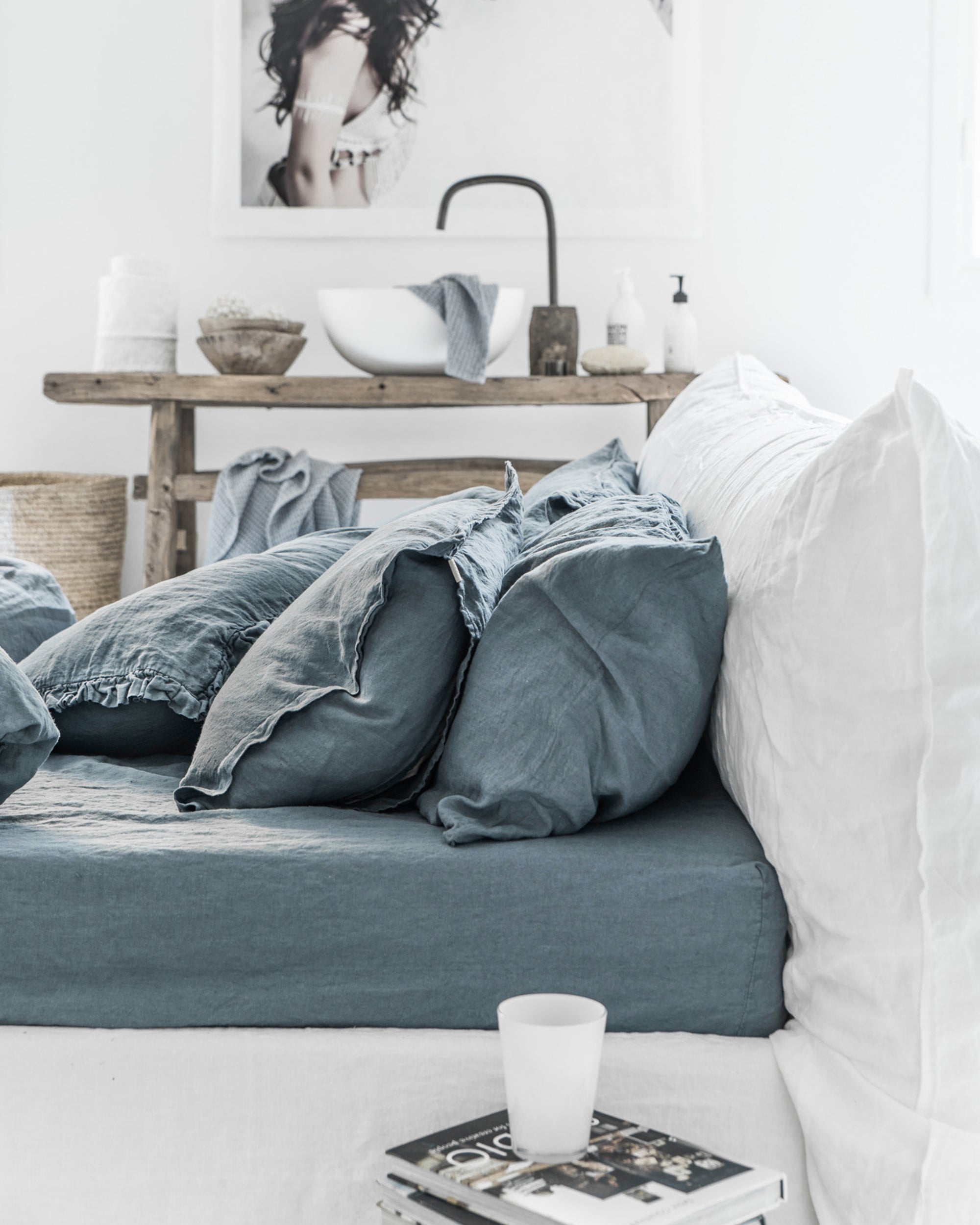 Gray blue linen sheet set (4 pcs)
