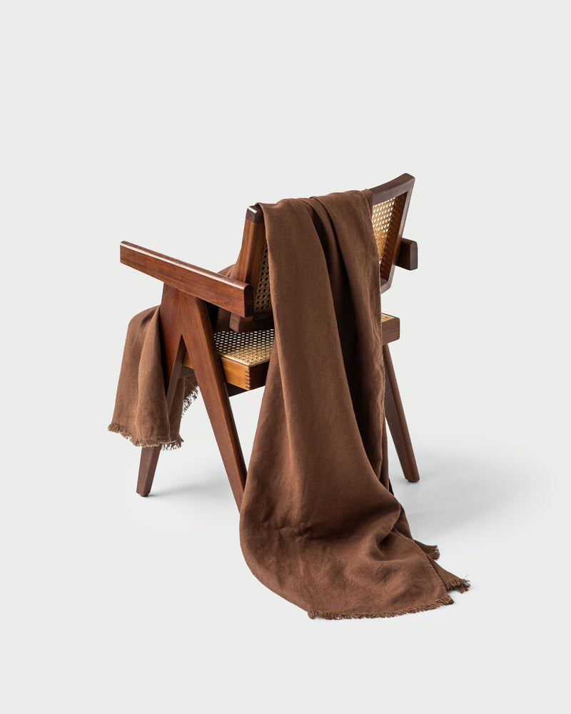 Heavyweight linen throw blanket in Chocolate brown