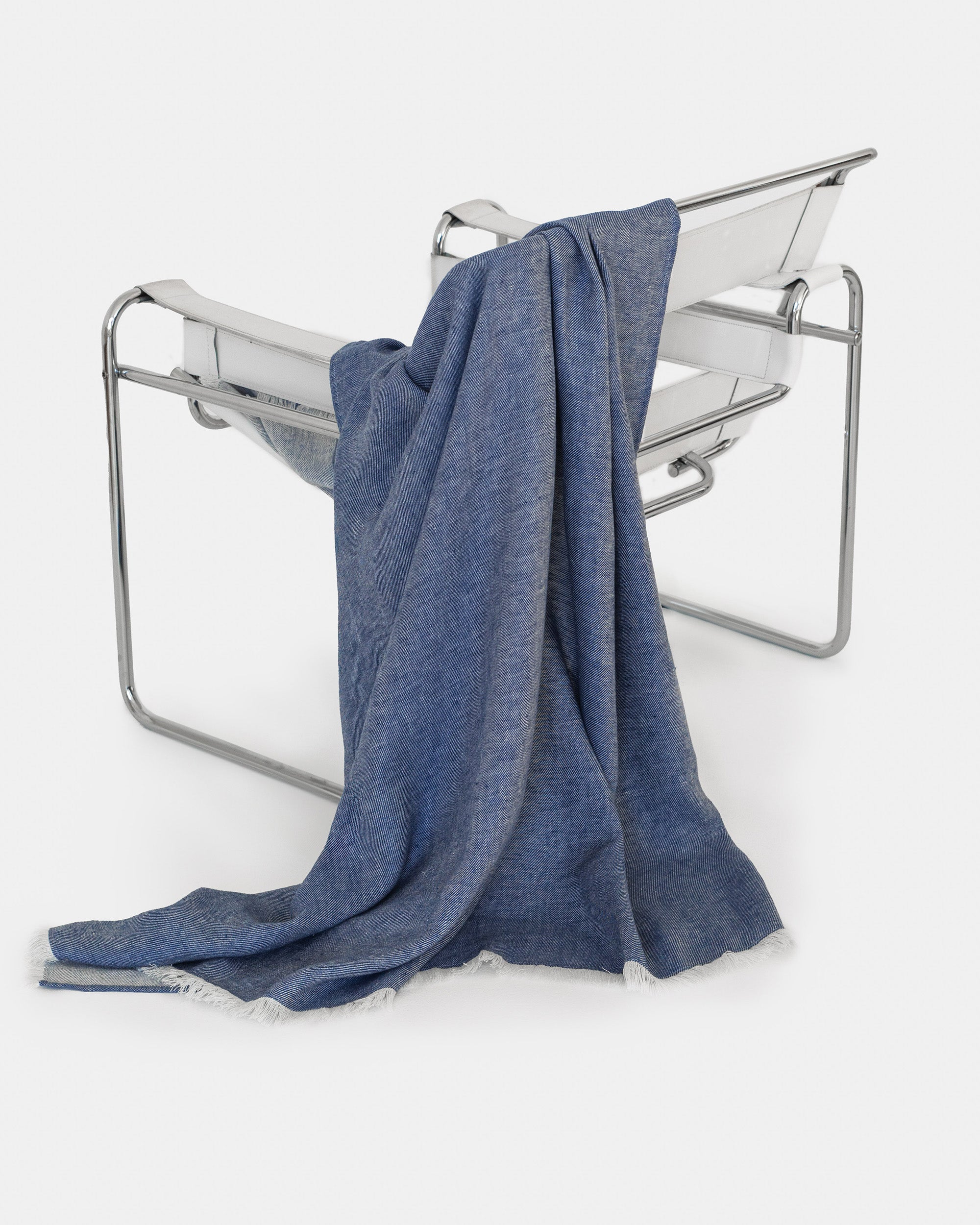 Heavyweight linen throw blanket in Denim