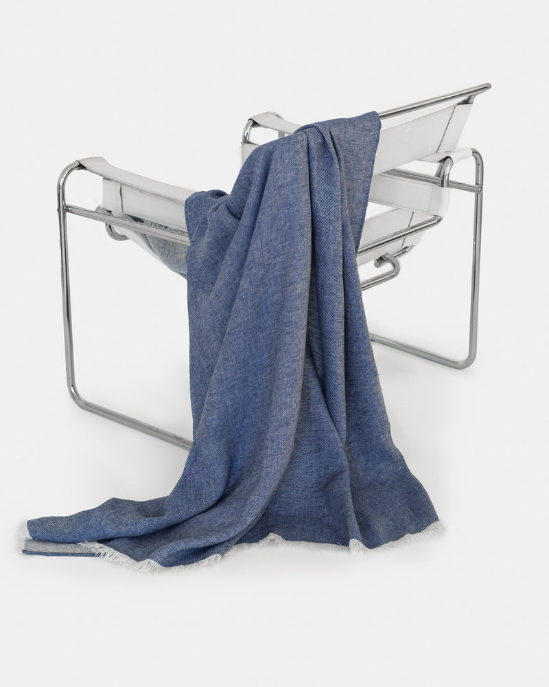 Heavyweight linen throw blanket in Denim