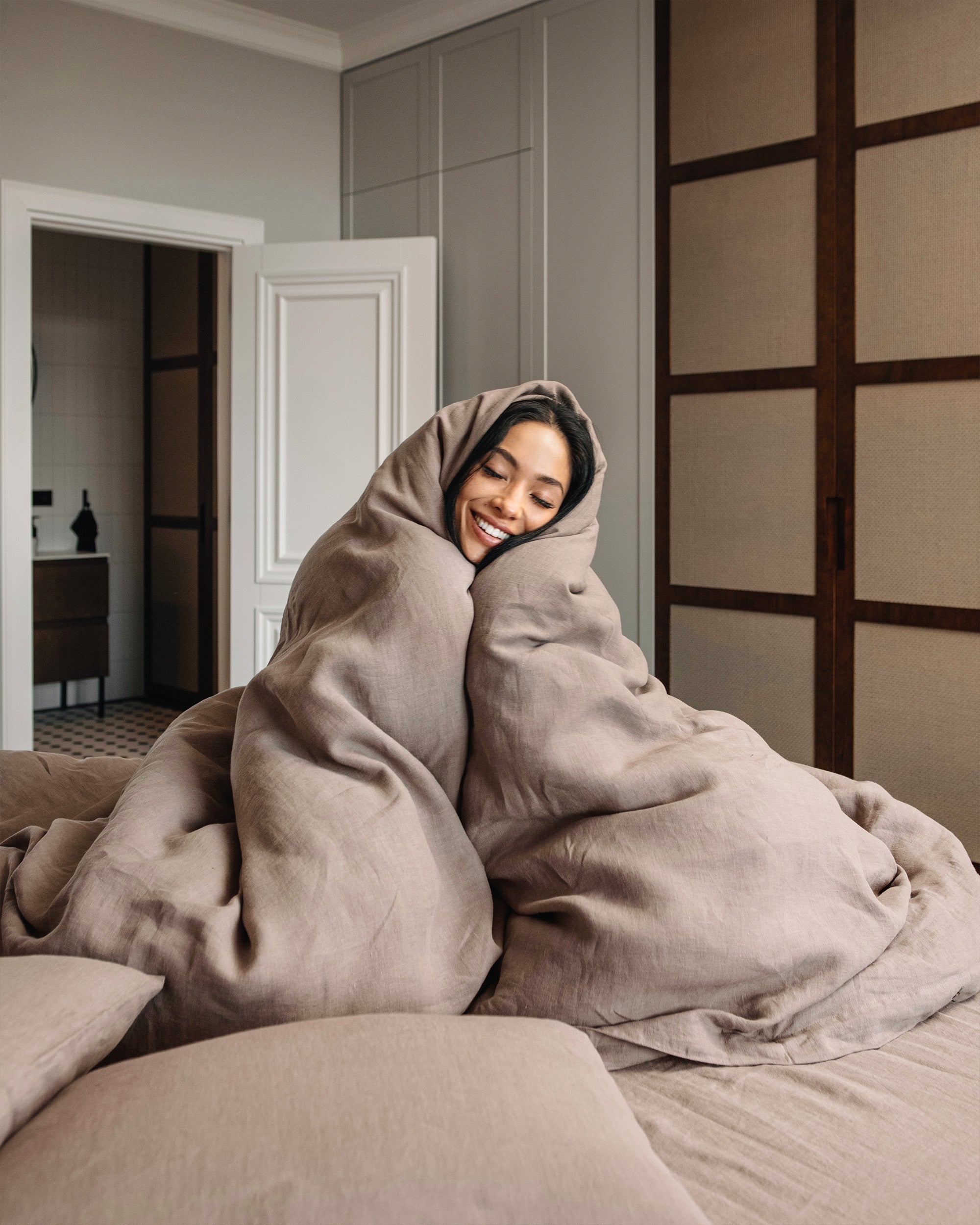 Mocha linen duvet cover set (3 pcs)