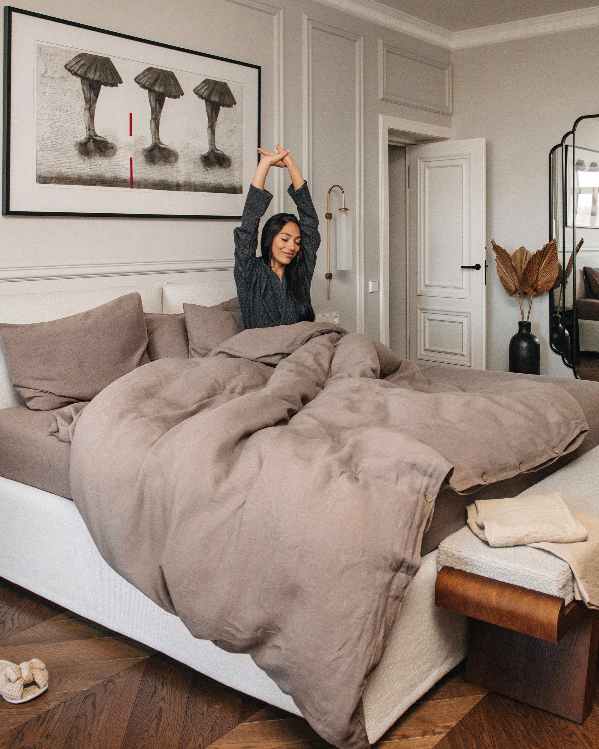 Mocha linen duvet cover set (3 pcs)