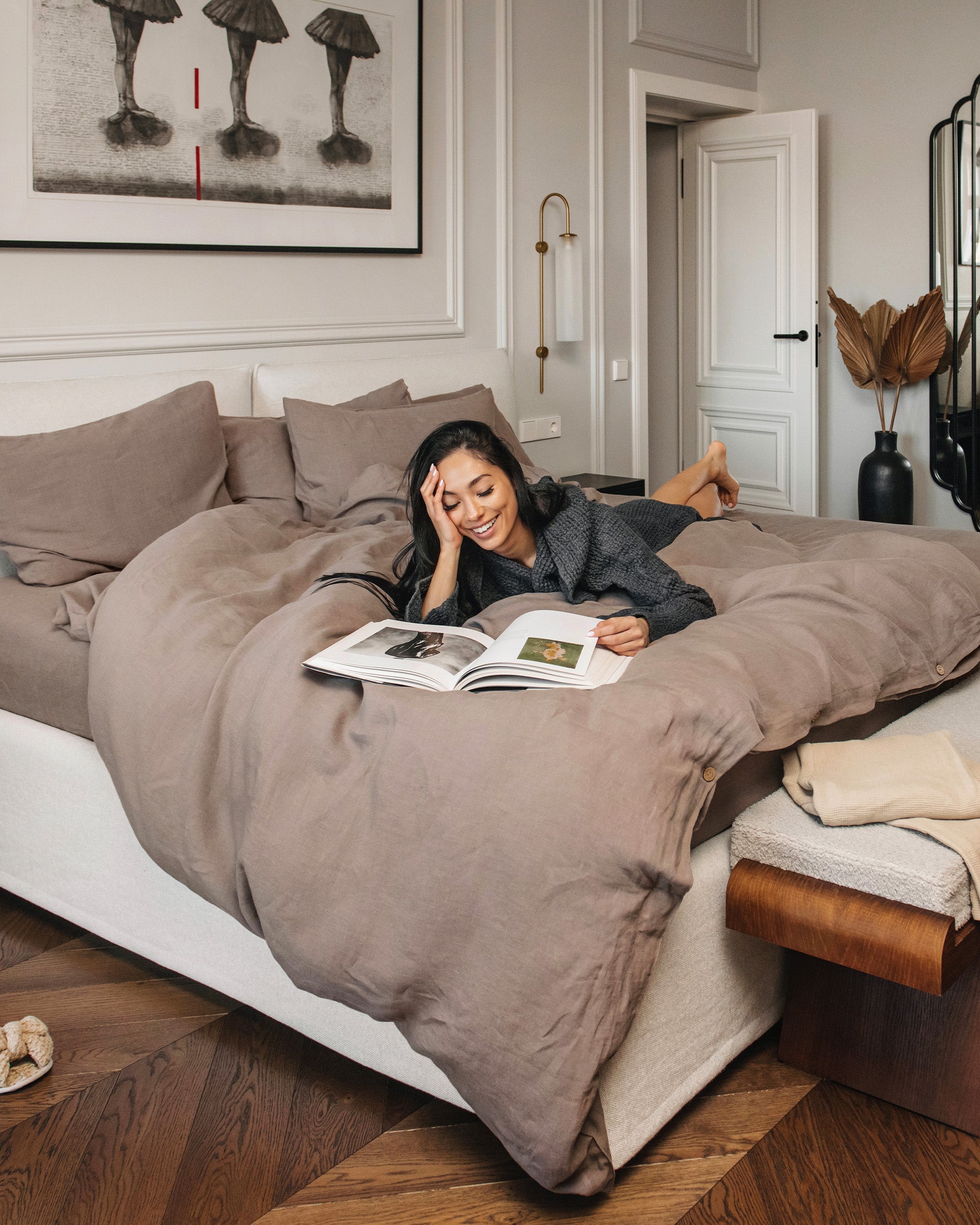 Mocha linen duvet cover set (3 pcs)