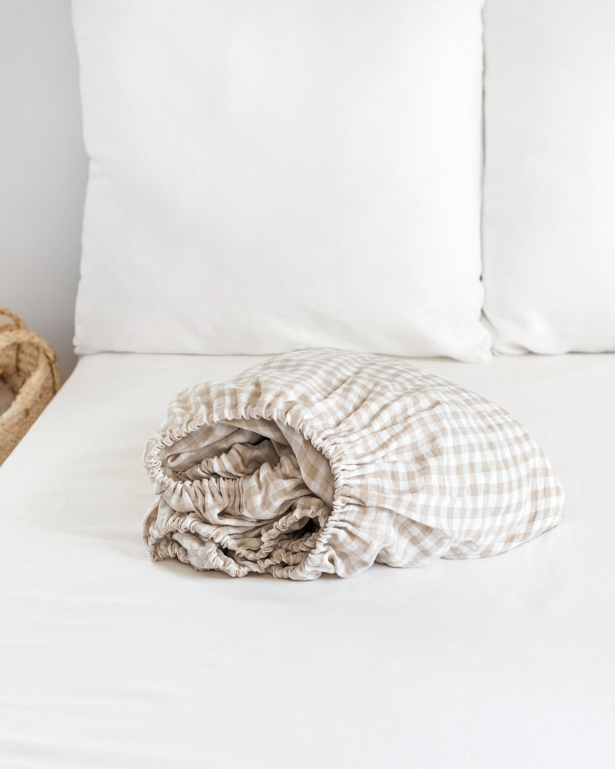 Natural gingham linen fitted sheet