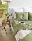 Sage linen-cotton pillowcase