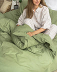 Sage linen-cotton duvet cover