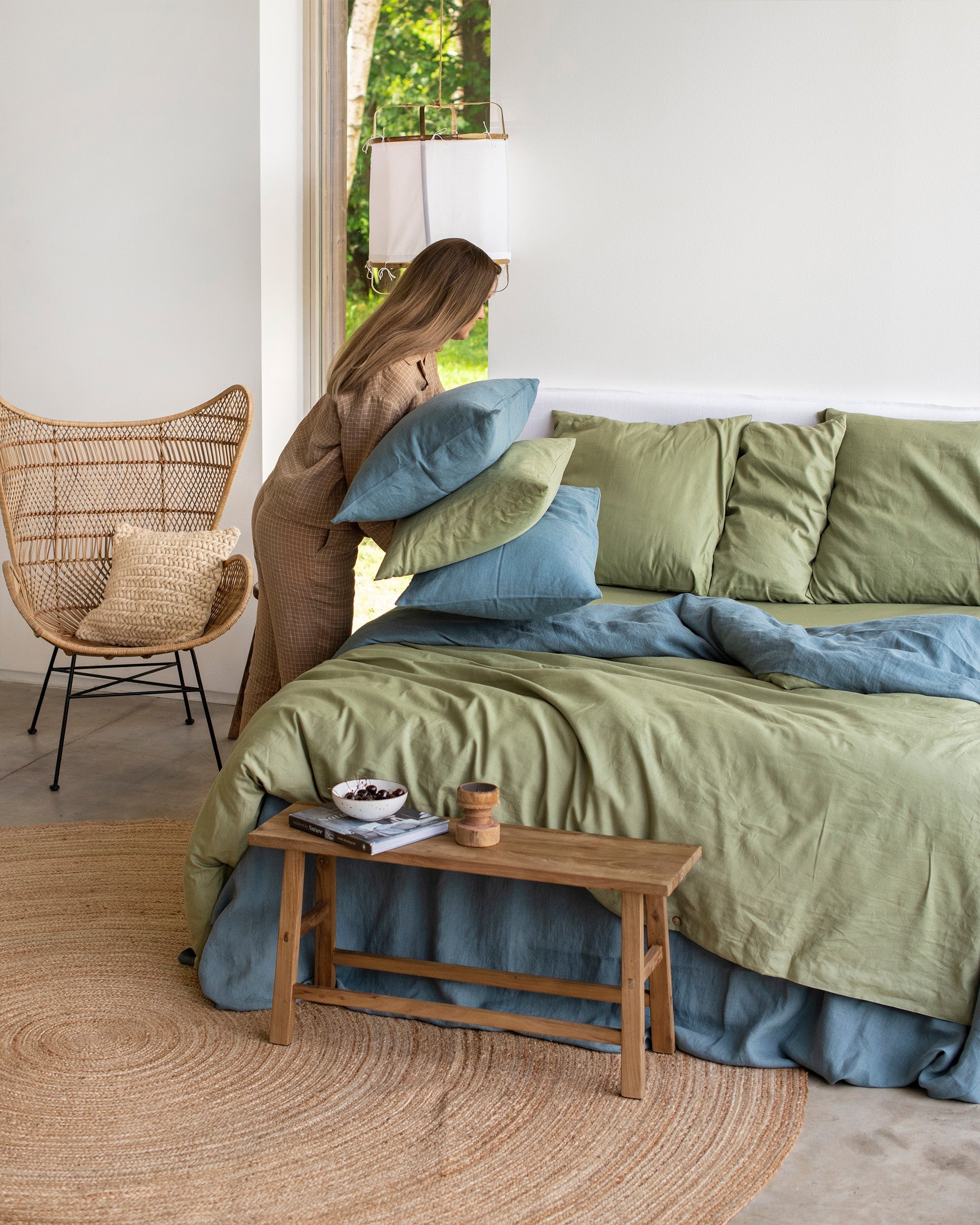 Sage linen-cotton duvet cover set (3 pcs)
