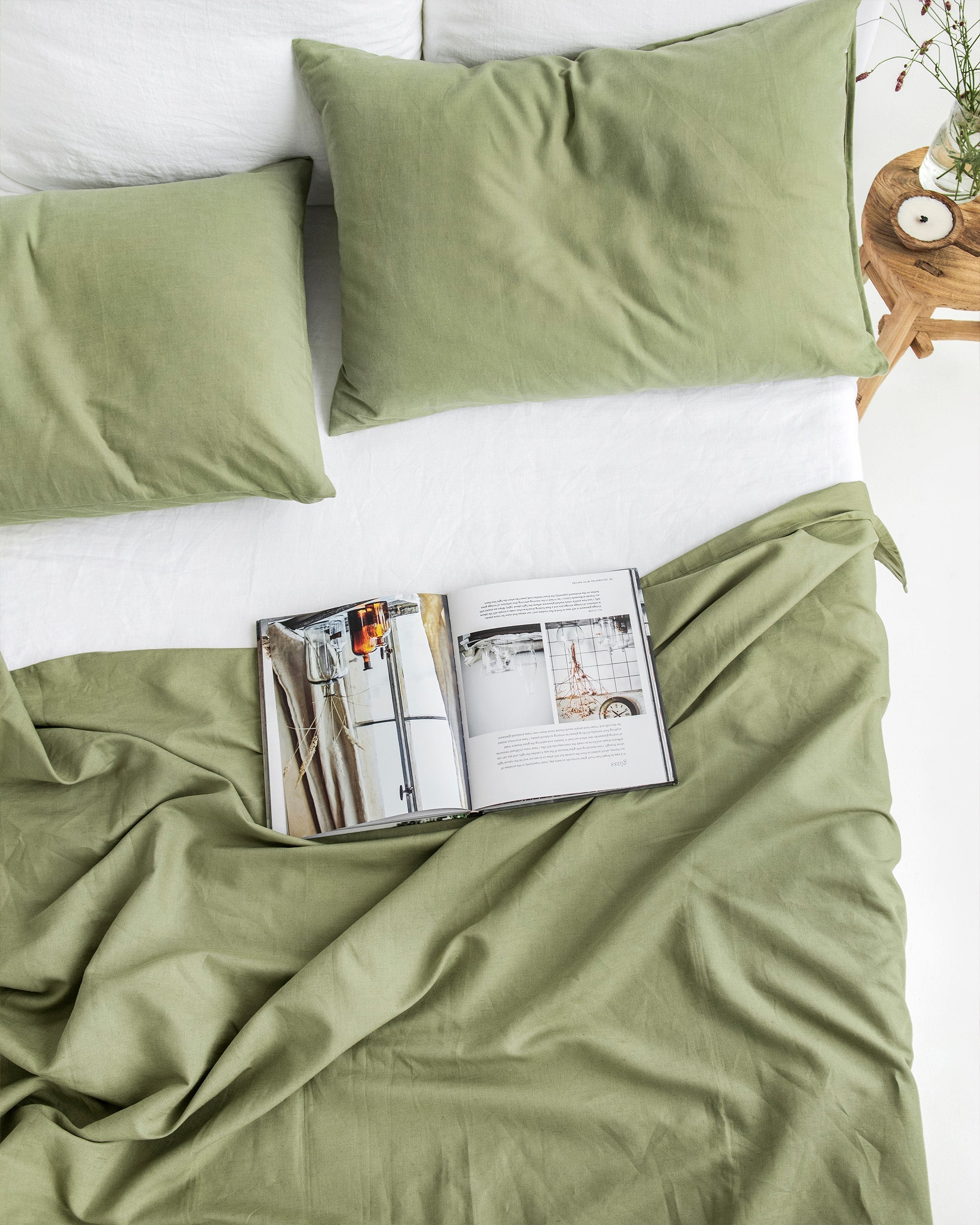 Sage linen-cotton pillowcase