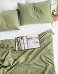 Sage linen-cotton pillowcase