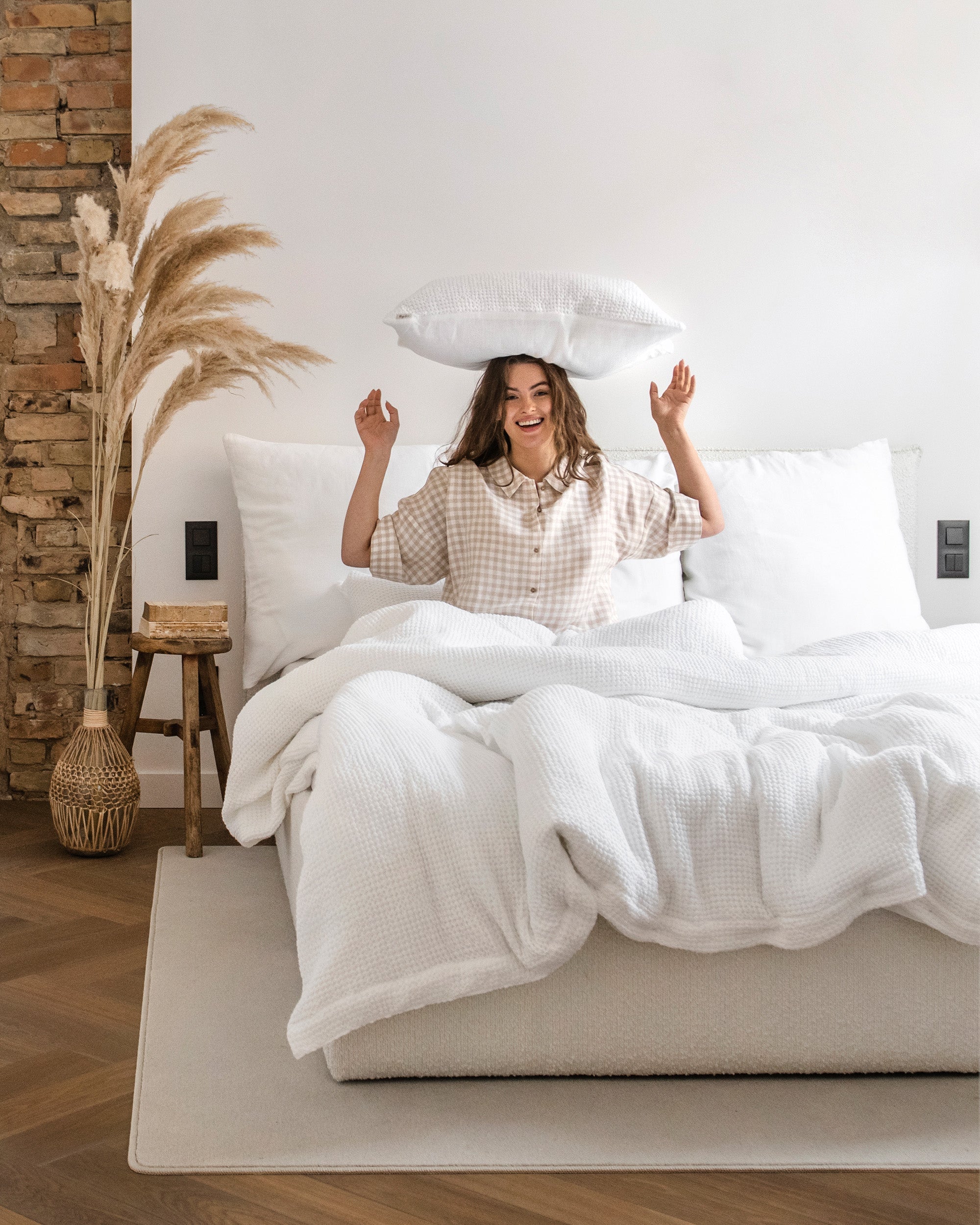 White reversible waffle linen duvet cover set (3 pcs)