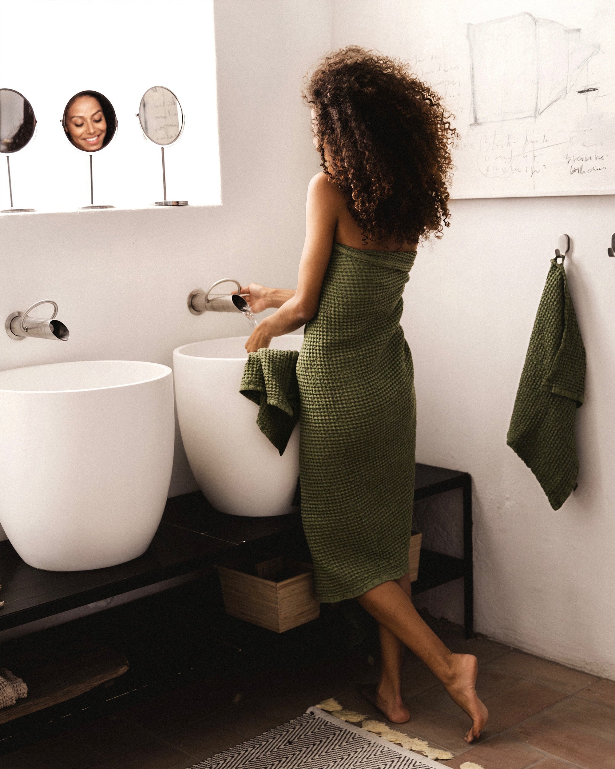 Forest green green waffle towel set (3 pcs)